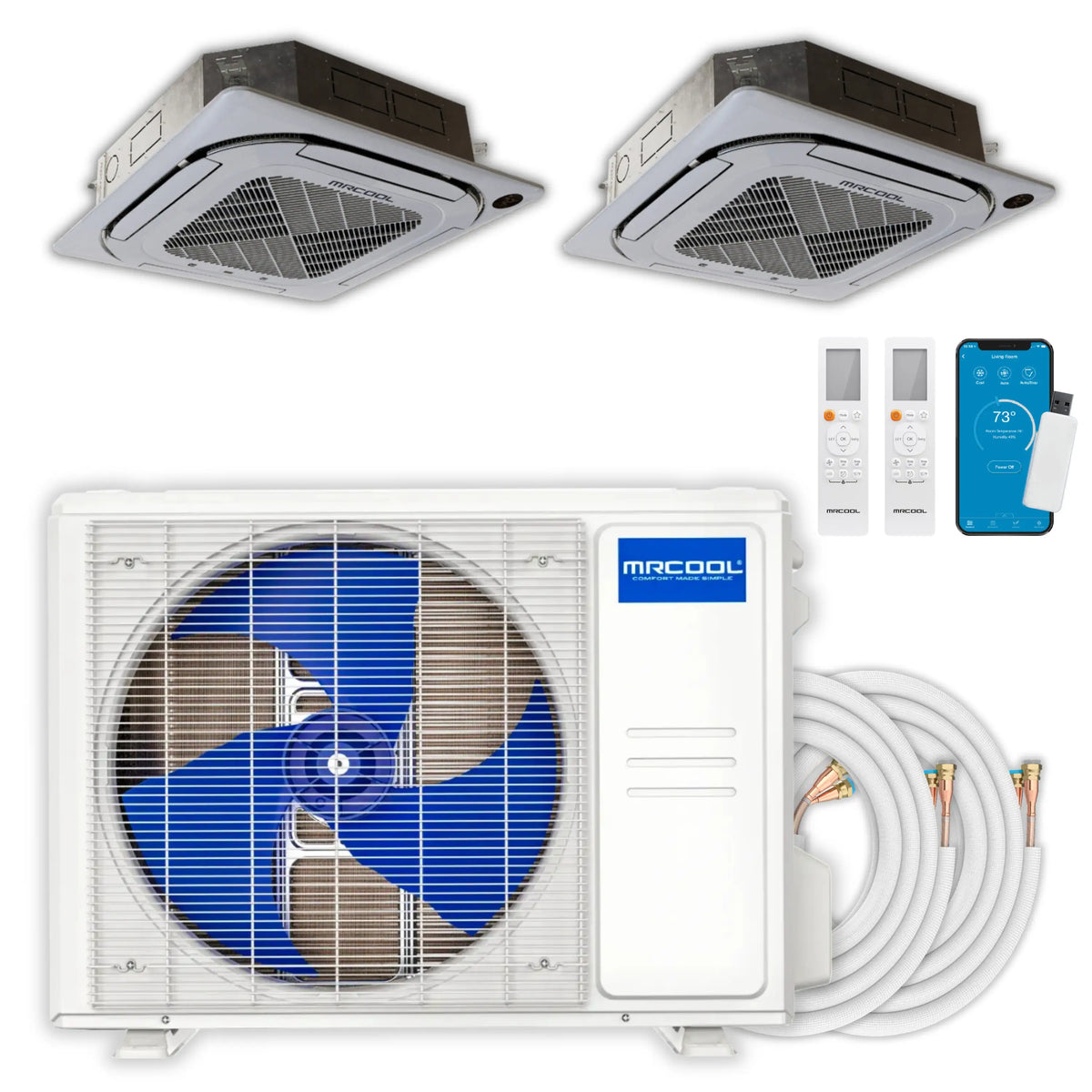 MRCOOL Olympus 4th Gen Mini Split - 2-Zone 27,000 BTU  Air Conditioner and Heat Pump Condenser with  12K + 9K Ceiling Mount Air Handlers