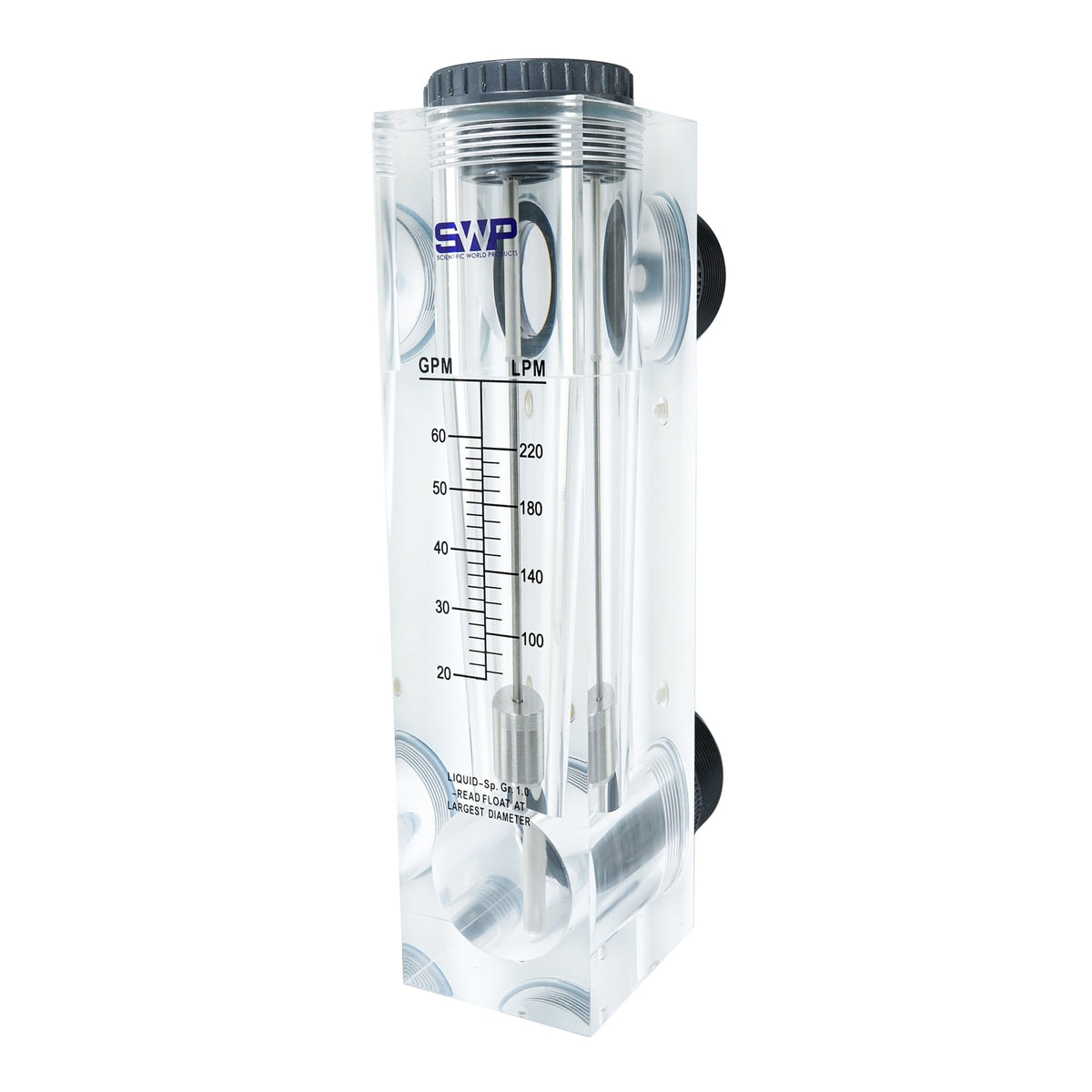 Crystal Quest Panel Mount Flow Meter, Acrylic With Stainless Steel Float, 0.1 to 60 GPM