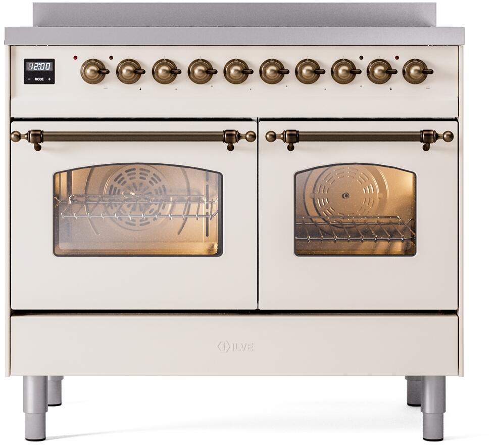 ILVE Nostalgie II 40-Inch Freestanding Electric Induction Range, Antique White with Burnished Bronze Trim (UPDI406NMPAWB)