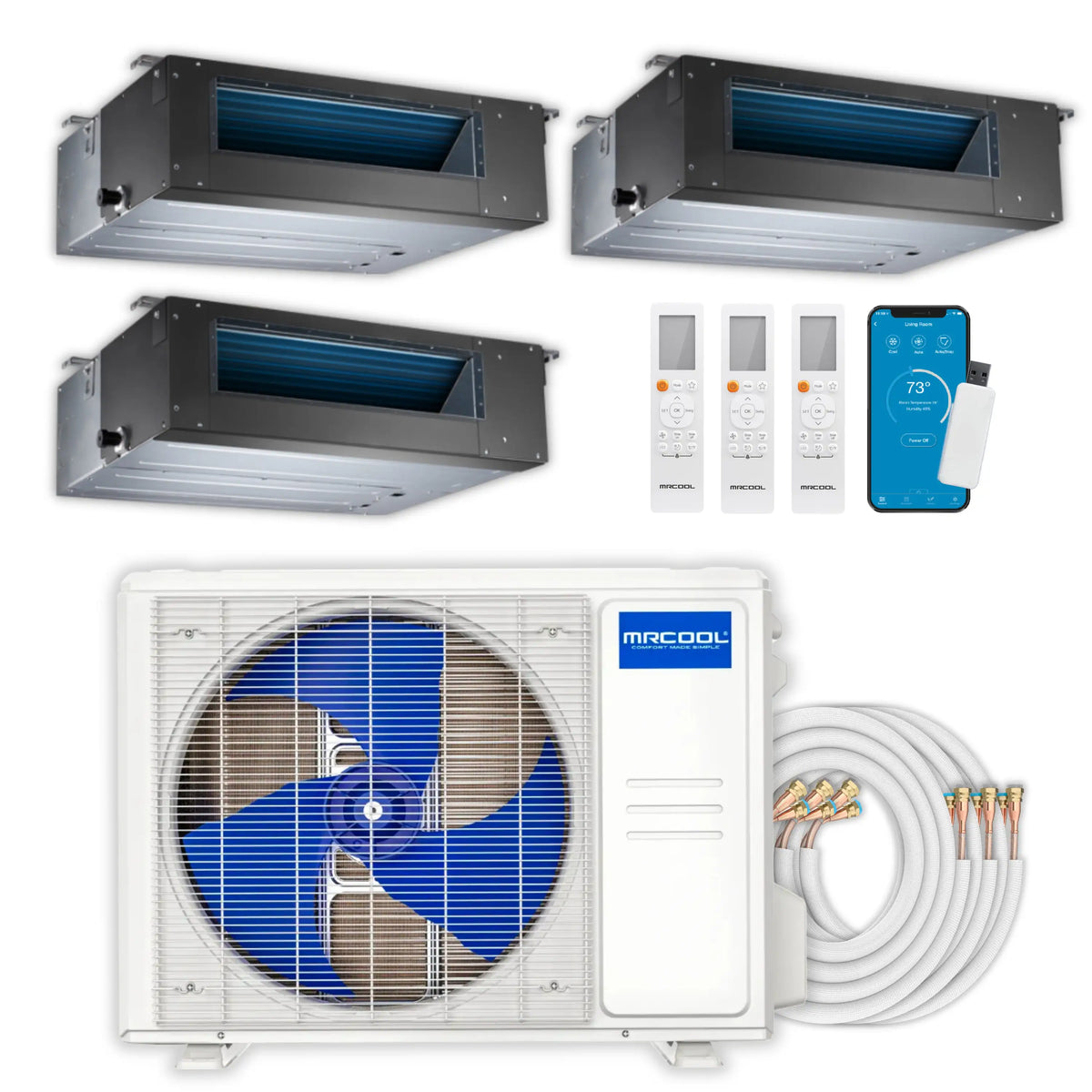 MRCOOL Olympus 4th Gen Mini Split - 3-Zone 27,000 BTU  Air Conditioner and Heat Pump Condenser with 12K + 9K + 9K Ceiling Concealed Ducted Air Handlers