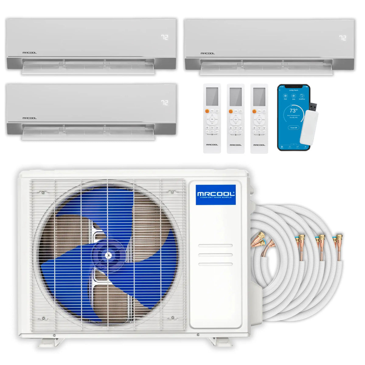 MRCOOL Olympus 4th Gen Mini Split - 3-Zone 27,000 BTU  Air Conditioner and Heat Pump Condenser with 12K + 12K + 9K Wall Mount Air Handlers