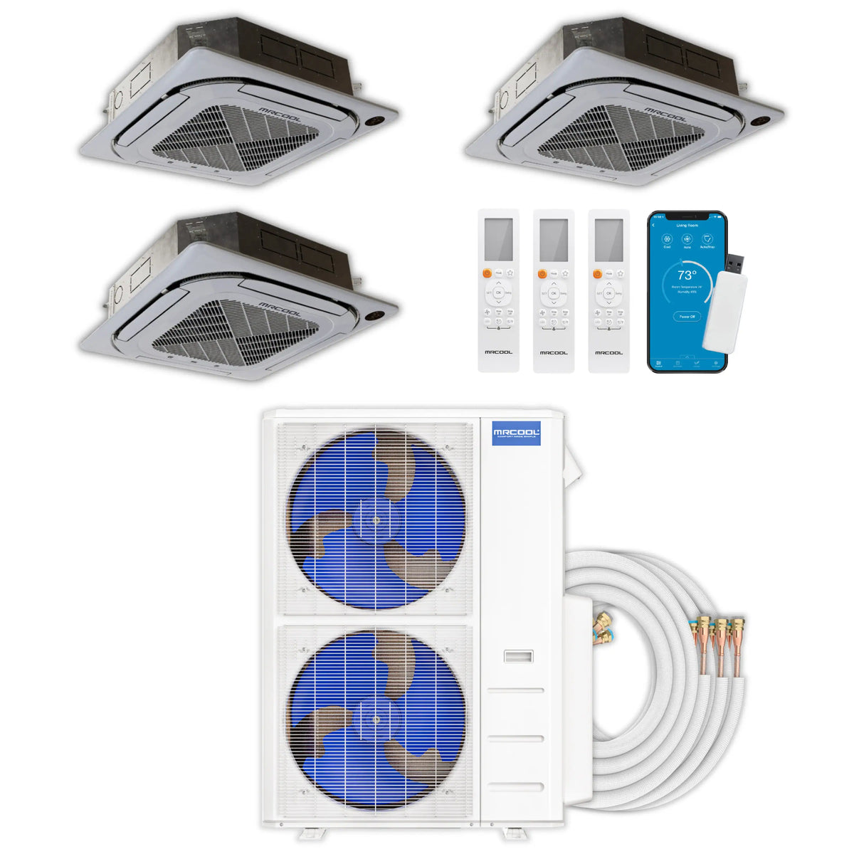 MRCOOL Olympus 4th Gen Mini Split - 3-Zone 48,000 BTU  Air Conditioner and Heat Pump Condenser with 12K + 18K + 9K Ceiling Mount Air Handlers