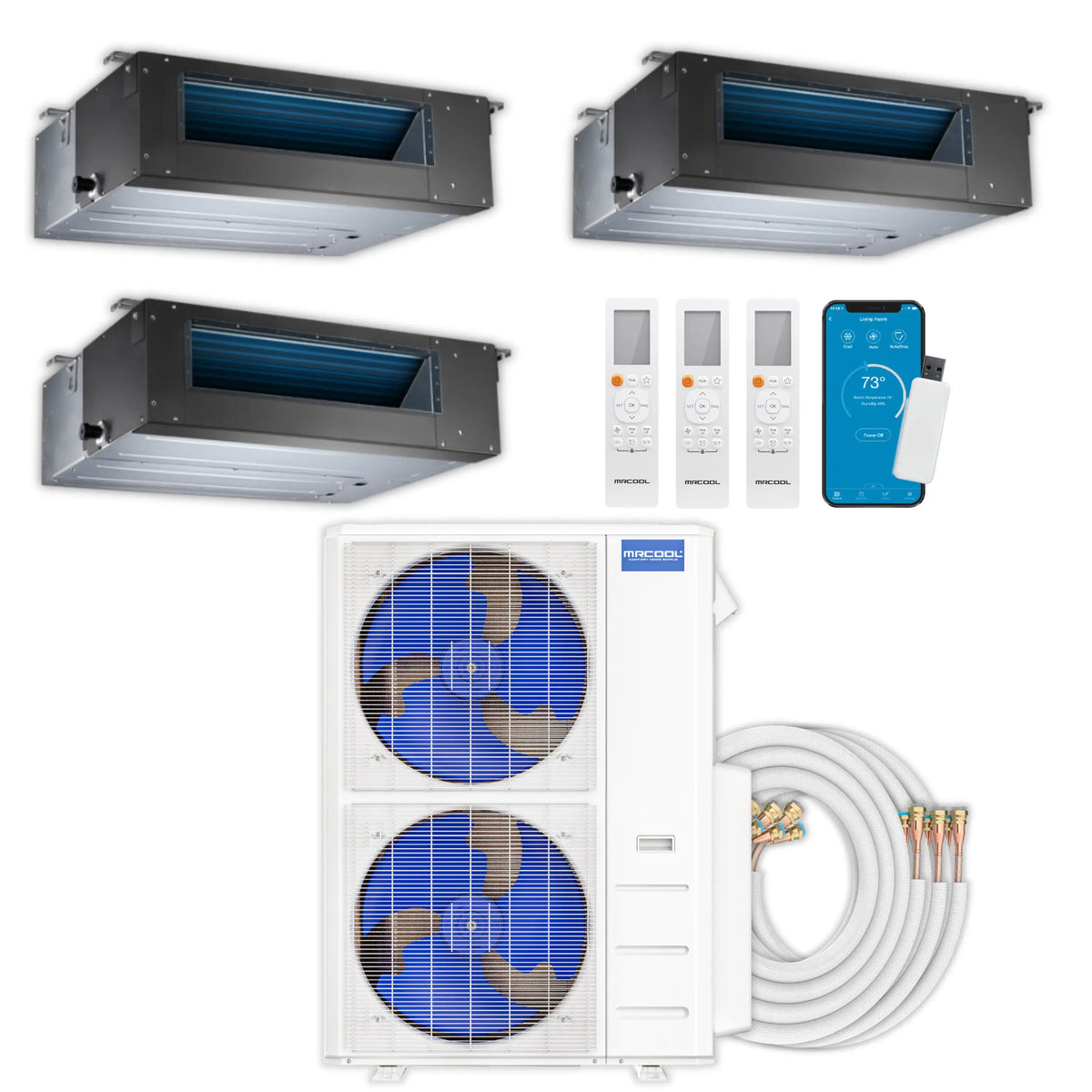 MRCOOL Olympus 4th Gen Mini Split - 3-Zone 48,000 BTU  Air Conditioner and Heat Pump Condenser with 18K + 18K + 9K Ceiling Concealed Ducted Air Handlers