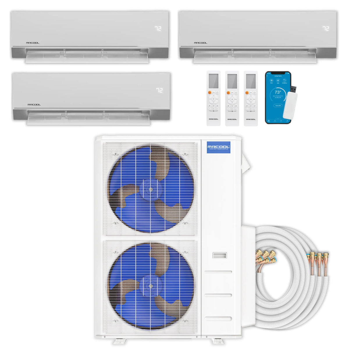 MRCOOL Olympus 4th Gen Mini Split - 3-Zone 48,000 BTU  Air Conditioner and Heat Pump Condenser with 18K + 18K + 18K Wall Mount Air Handlers