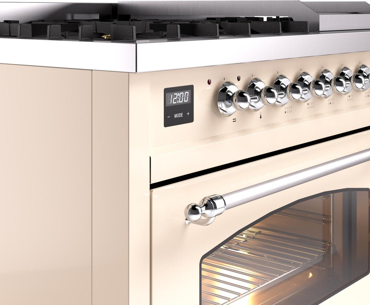 ILVE Nostalgie II 48-Inch Dual Fuel Freestanding Range in Antique White with Chrome Trim (UP48FNMPAWCLP)