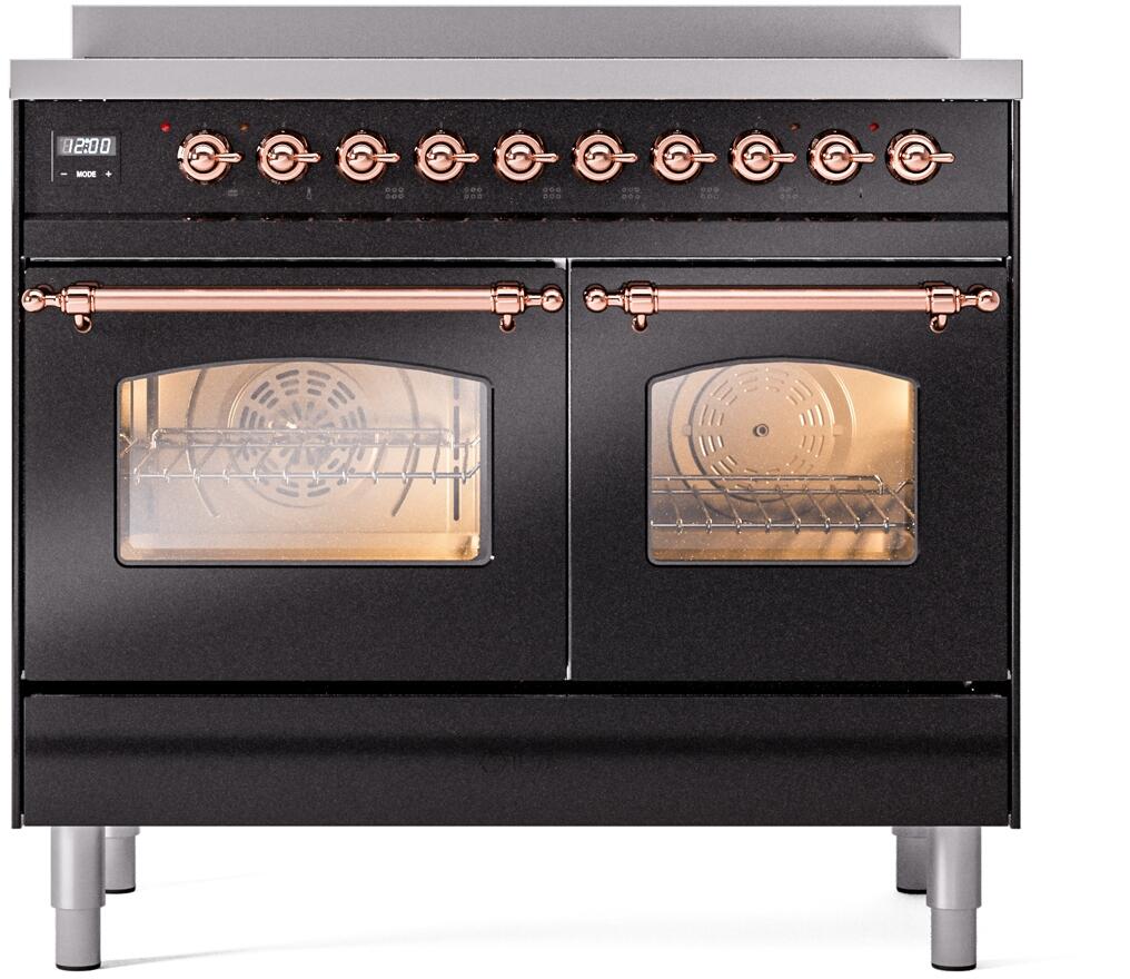 ILVE Nostalgie II 40-Inch Freestanding Electric Induction Range, Glossy Black with Copper Trim (UPDI406NMPBKP)
