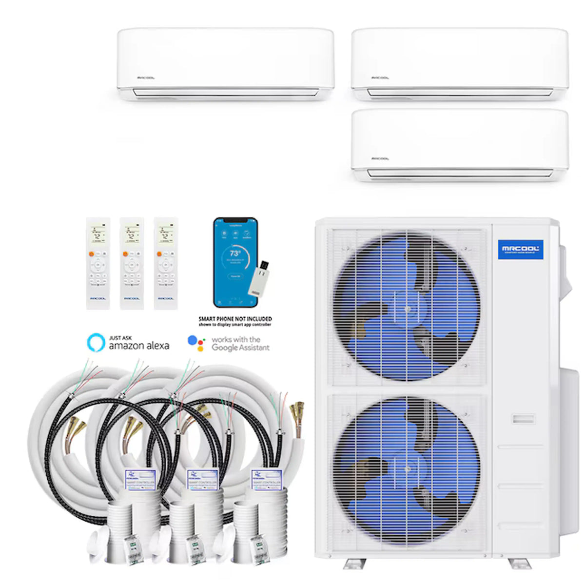 MRCOOL DIY 5th Gen 55,000 BTU 3-Zone Ductless Mini Split Air Conditioner and Heat Pump with 6K+24K+24K BTU Wall Mount Indoor Units