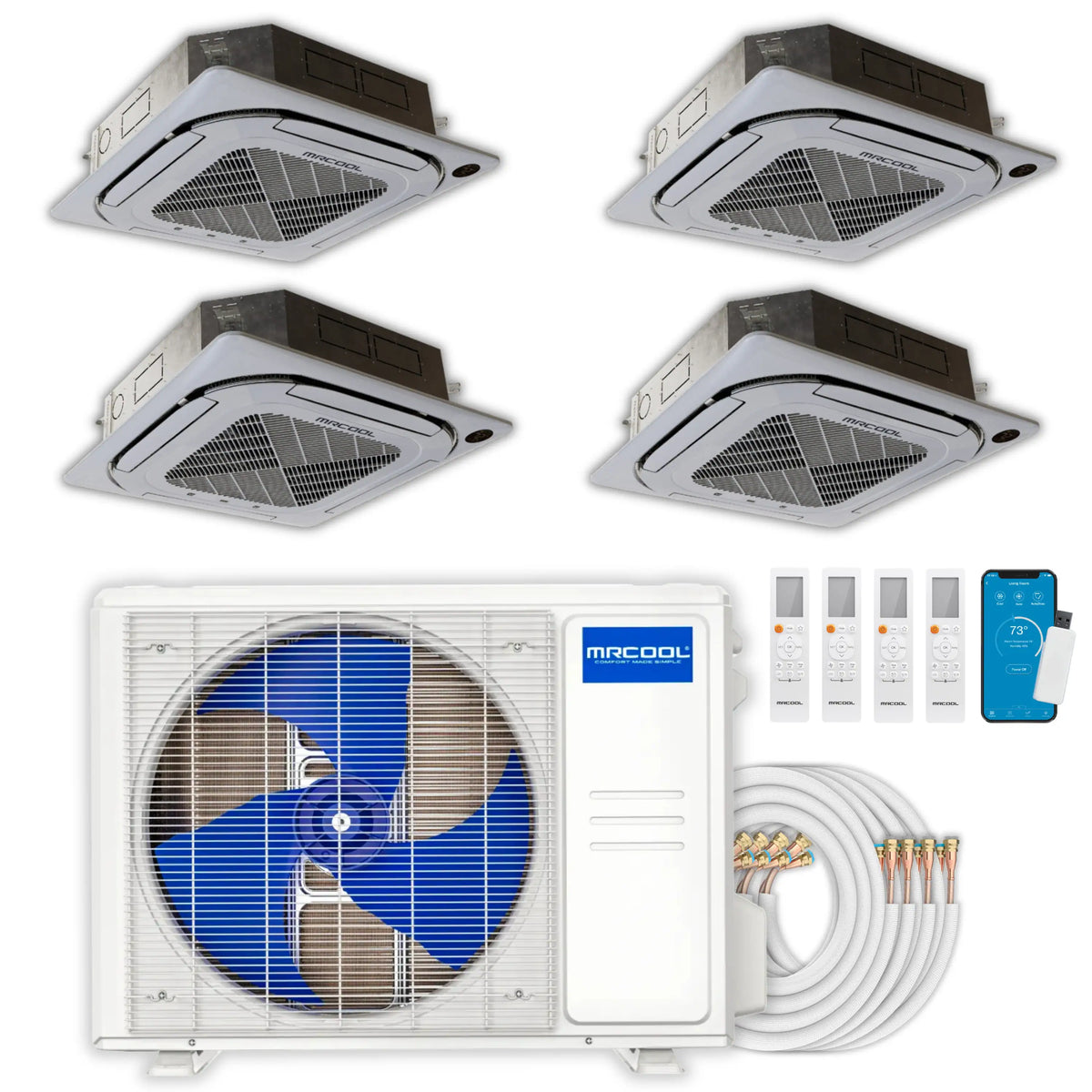 MRCOOL Olympus 4th Gen Mini Split - 4-Zone 36,000 BTU  Air Conditioner and Heat Pump Condenser with 12K + 9K + 9K + 9K Ceiling Mount Air Handlers