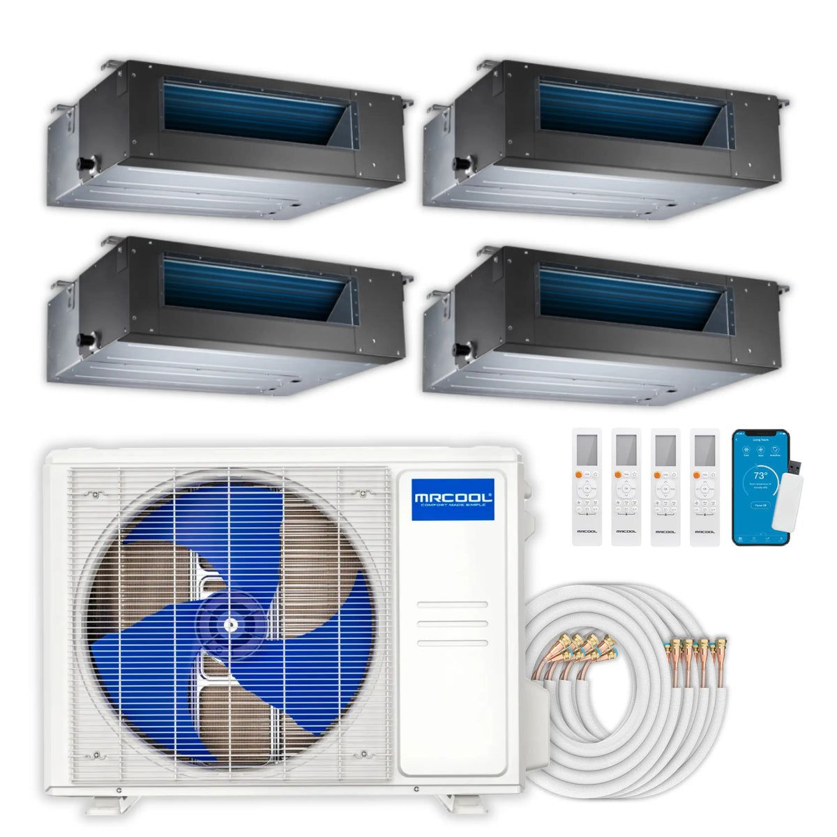 MRCOOL Olympus 4th Gen Mini Split - 4-Zone 36,000 BTU  Air Conditioner and Heat Pump Condenser with 12K + 9K + 9K + 9K Ceiling Concealed Ducted Air Handlers