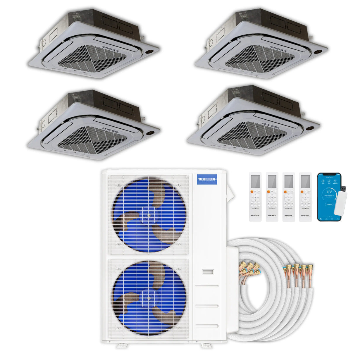 MRCOOL Olympus 4th Gen Mini Split - 4-Zone 48,000 BTU  Air Conditioner and Heat Pump Condenser with 12K + 12K + 12K + 12K Ceiling Mount Air Handlers