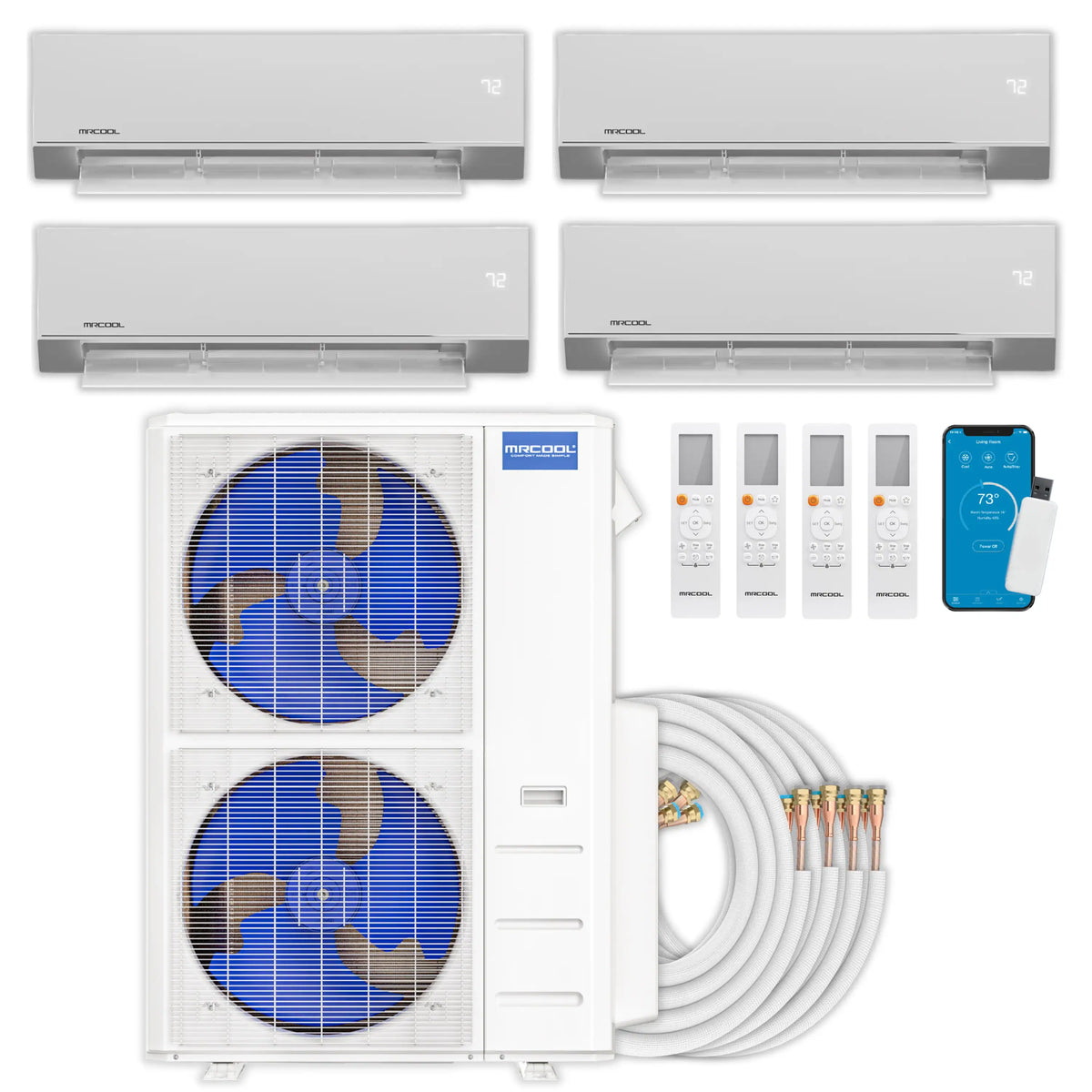 MRCOOL Olympus 4th Gen Mini Split - 4-Zone 48,000 BTU  Air Conditioner and Heat Pump Condenser with 12K + 12K + 9K + 9K Wall Mount Air Handlers