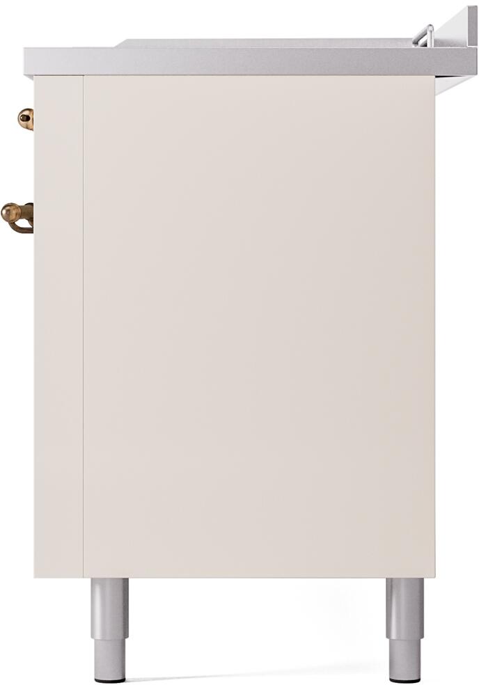 ILVE Nostalgie II 60-Inch Dual Fuel Range with 7 Burners, Griddle, & French Top with Triple Glass Door Oven in Antique White with Burnished Bronze Trim (UP60FSNMPAWB)
