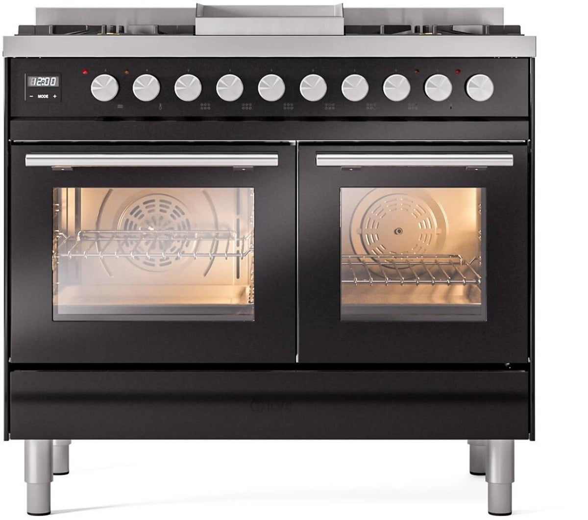 ILVE Professional Plus II 40-Inch Freestanding Natural Gas Dual Fuel Range, 6 Sealed Burners, Glossy Black (UPD40FWMPBK)