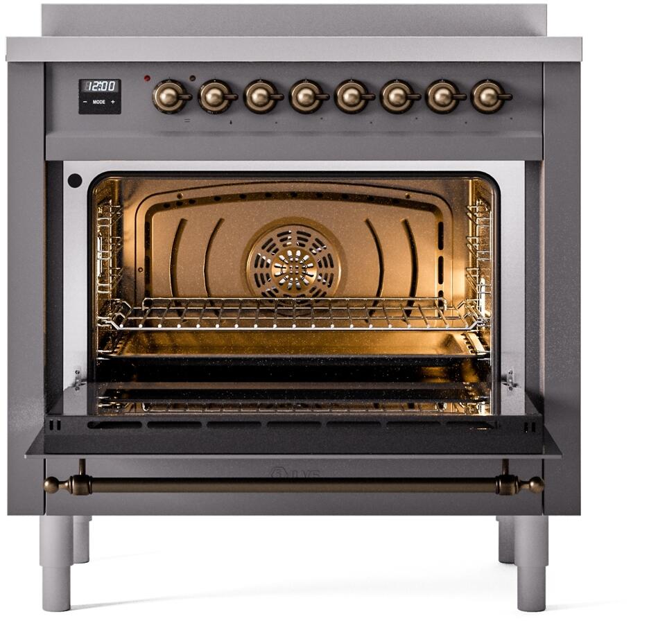 ILVE Nostalgie II 36-Inch Freestanding Electric Induction Range in Matte Graphite with Burnished Bronze Trim (UPI366NMPMGB)