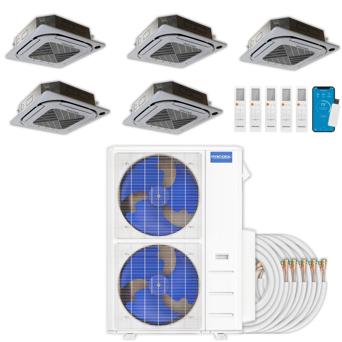 MRCOOL Olympus 4th Gen Mini Split - 5-Zone 48,000 BTU  Air Conditioner and Heat Pump Condenser with 9K + 9K + 9K + 9K + 9K Ceiling Mount Air Handlers