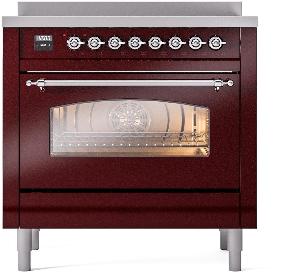 ILVE Nostalgie II 36-Inch Freestanding Electric Induction Range, Burgundy with Chrome Trim (UPI366NMPBUC)