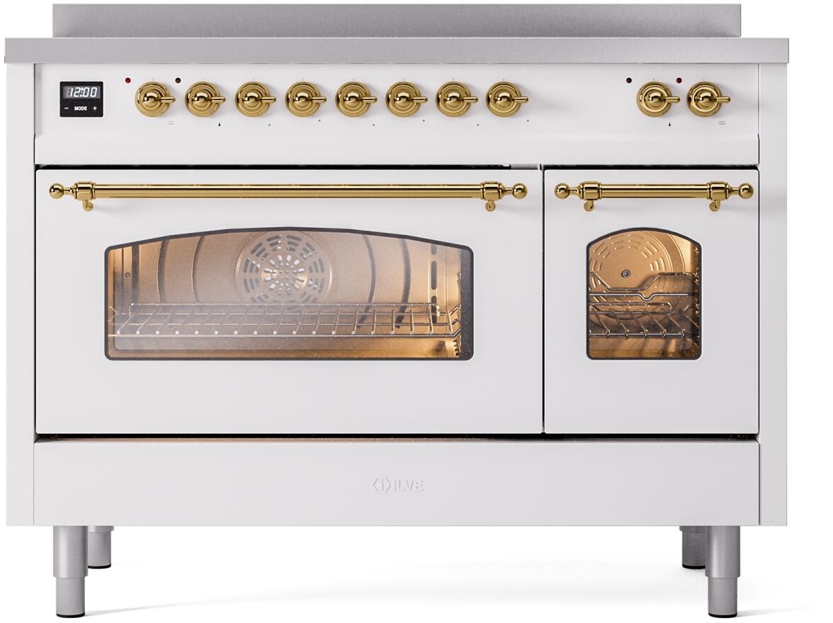 ILVE Nostalgie II 48-Inch Limited Edition Induction Range, White with Brass Trim (UPI486NMPWHG)