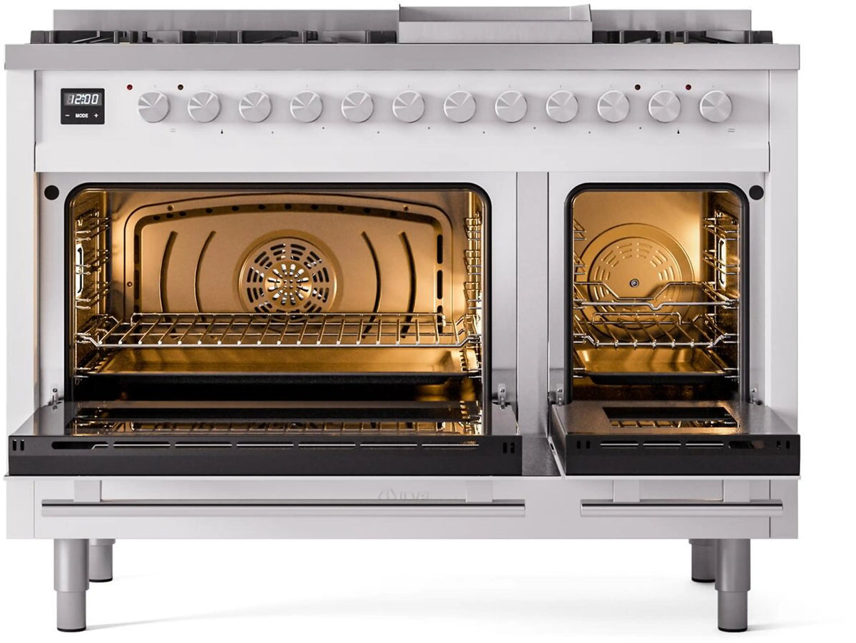 ILVE 48-Inch Professional Plus II Freestanding Propane Gas Dual Fuel Range with 8 Sealed Burner in White (UP48FWMPWHLP)