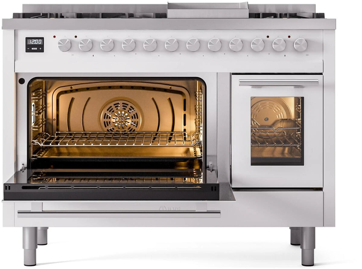 ILVE 48-Inch Professional Plus II Freestanding Propane Gas Dual Fuel Range with 8 Sealed Burner in White (UP48FWMPWHLP)