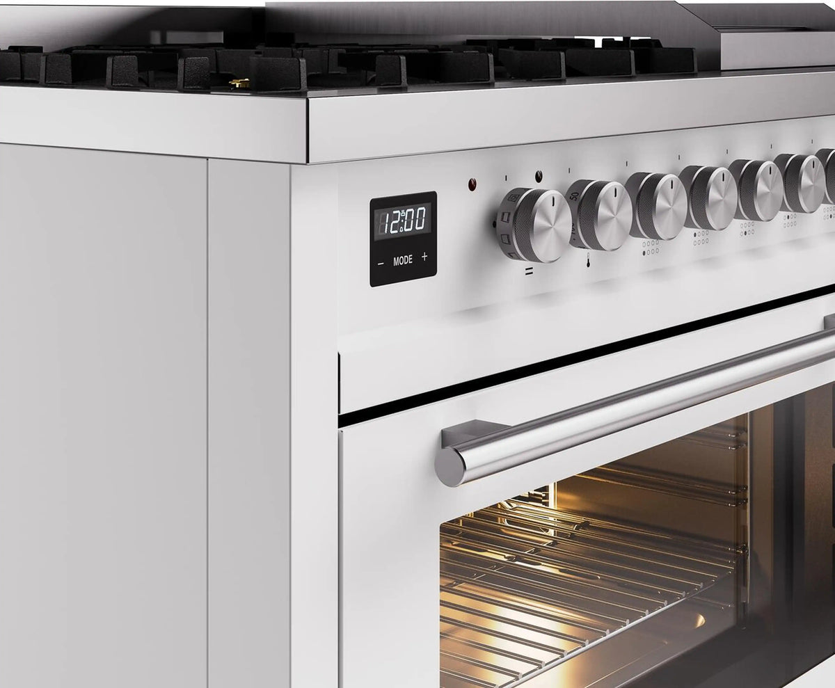 ILVE 48-Inch Professional Plus II Freestanding Propane Gas Dual Fuel Range with 8 Sealed Burner in White (UP48FWMPWHLP)