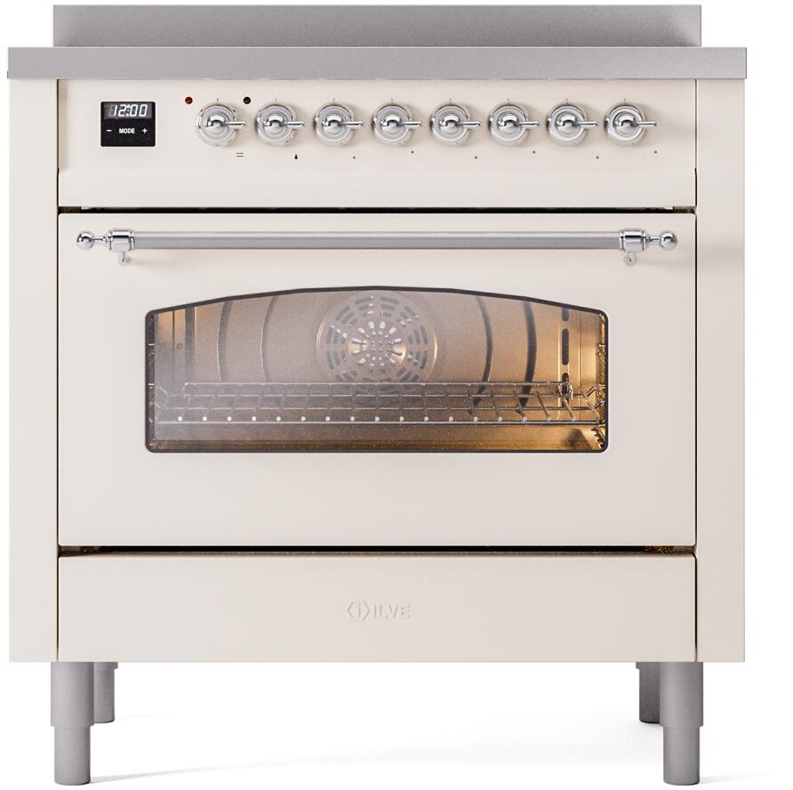 ILVE Nostalgie II 36-Inch Freestanding Electric Induction Range, Antique White with Chrome Trim (UPI366NMPAWC)