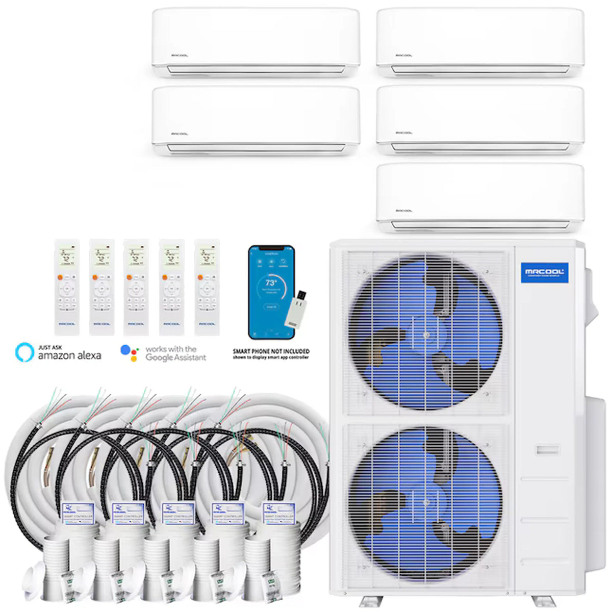 MRCOOL DIY 5th Gen 55,000 BTU 5-Zone Ductless Mini Split Air Conditioner and Heat Pump with 9K+9K+9K+9K+9K BTU Wall Mount Indoor Units