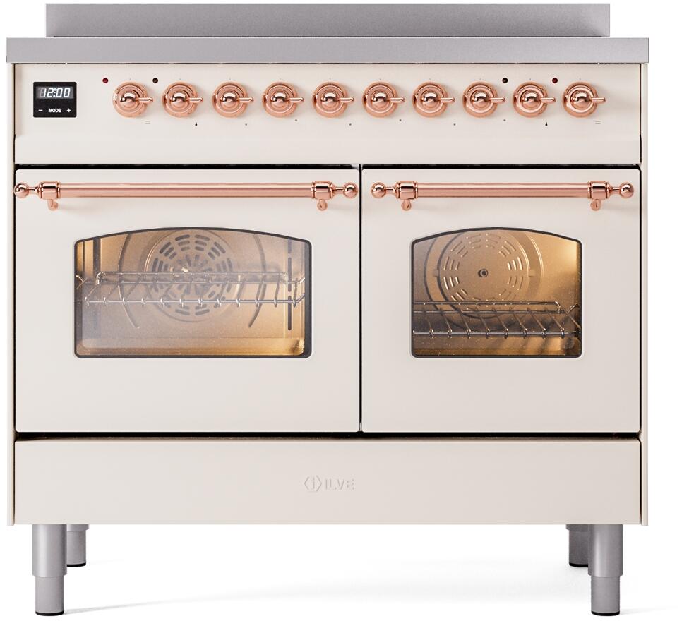 ILVE Nostalgie II 40-Inch Freestanding Electric Induction Range, Antique White with Copper Trim (UPDI406NMPAWP)