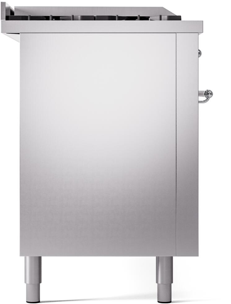 ILVE Nostalgie II 60-Inch Natural Gas Dual Fuel Range with 7 Burners, Griddle, & French Top with Triple Glass Door Oven in Stainless Steel with Chrome Trim (UP60FSNMPSSC)
