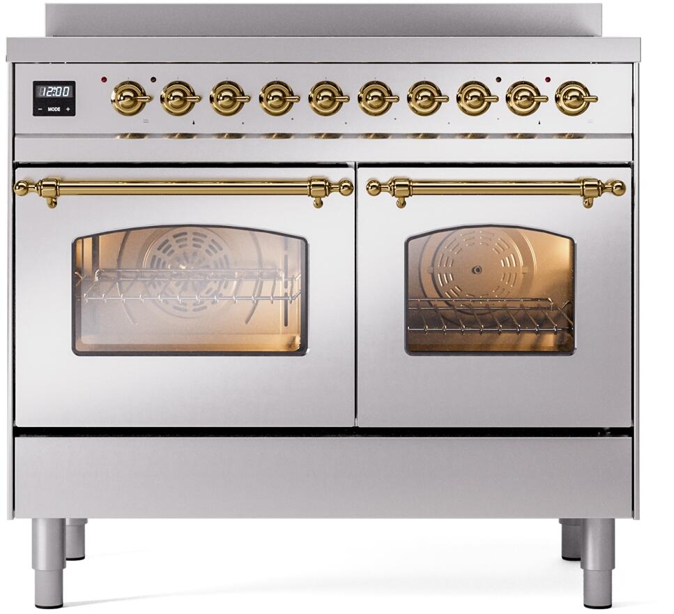 ILVE Nostalgie II 40-Inch Freestanding Electric Induction Range, Stainless Steel with Brass Trim (UPDI406NMPSSG)