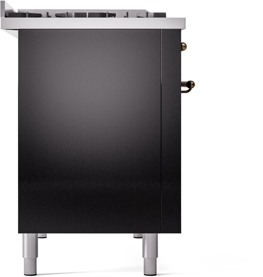 ILVE Nostalgie II 48-Inch Freestanding Natural Gas Dual Fuel Range in Glossy Black with Burnished Bronze Trim (UP48FNMPBKB)