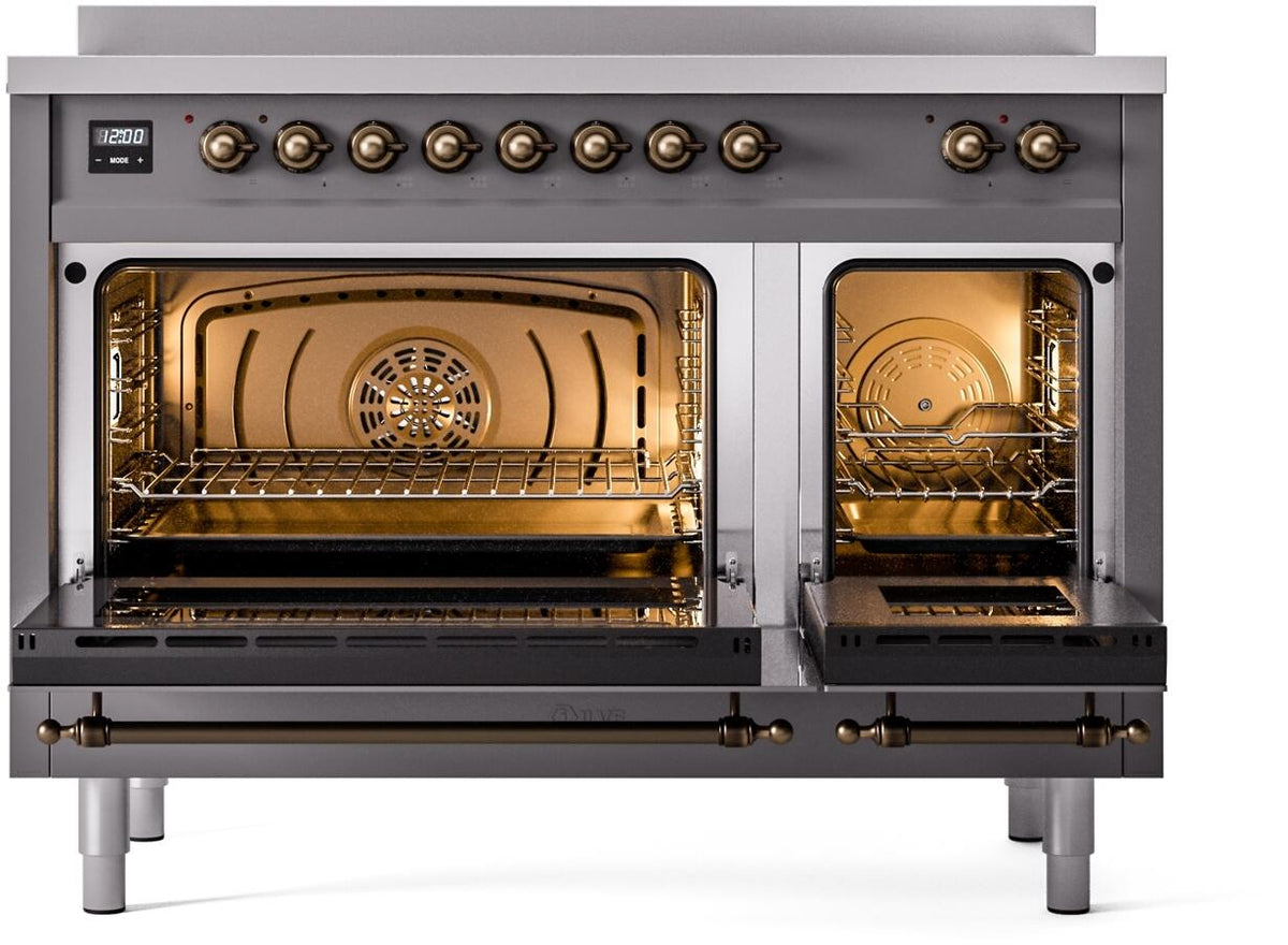 ILVE Nostalgie II 48-Inch Freestanding Electric Induction Range in Matte Graphite with Burnished Bronze Trim (UPI486NMPMGB)