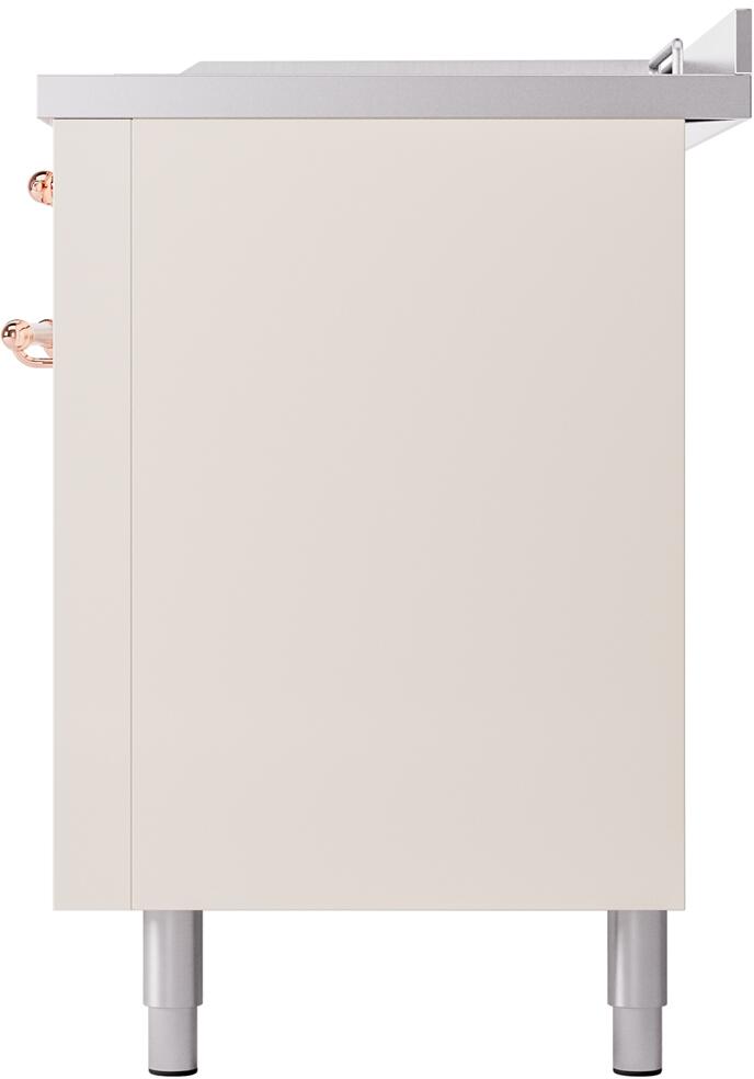 ILVE Nostalgie II 60-Inch Propane Gas Dual Fuel Range with 7 Burners, Griddle, & French Top with Triple Glass Door Oven in Antique White with Copper Trim (UP60FSNMPAWPLP)