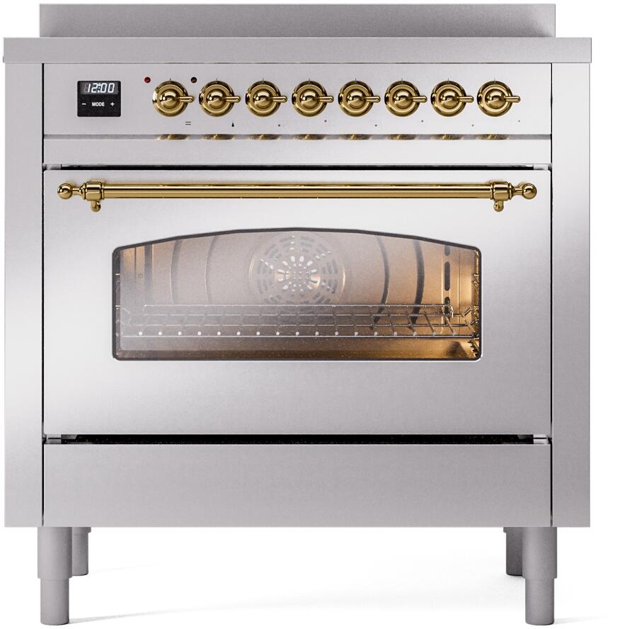 ILVE Nostalgie II Limited Edition 36-Inch Induction Range, Stainless Steel with Brass Trim (UPI366NMPSSG)