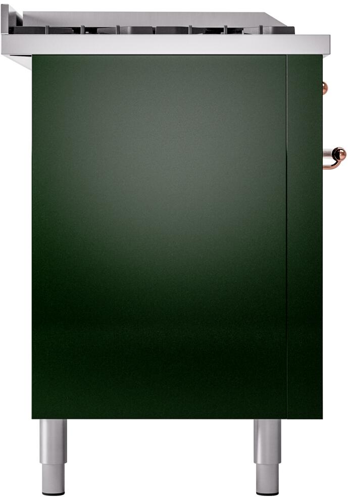 ILVE Nostalgie II 60-Inch Propane Gas Dual Fuel Range with 7 Burners, Griddle, & French Top with Triple Glass Door Oven in Emerald Green with Copper Trim (UP60FSNMPEGPLP)