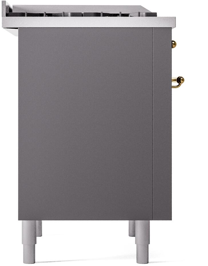 ILVE Nostalgie II 36-Inch Dual Fuel Freestanding Range in Matte Graphite with Brass Trim (UP36FNMPMGGLP)