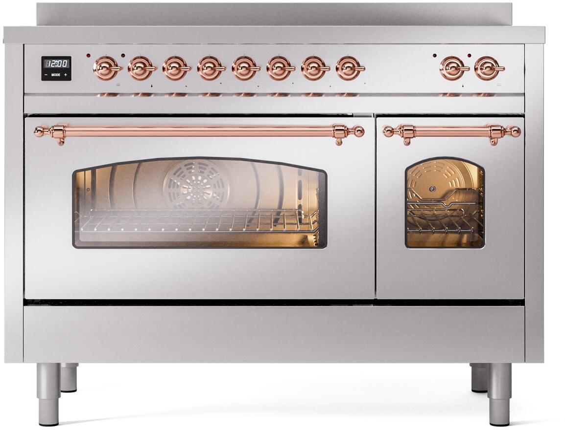 ILVE Nostalgie II 48-Inch Freestanding Electric Induction Range, Stainless Steel with Copper Trim (UPI486NMPSSP)