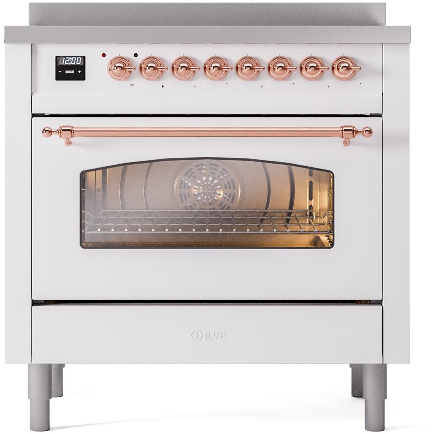 ILVE Nostalgie II 36-Inch Freestanding Electric Induction Range, White with Copper Trim (UPI366NMPWHP)