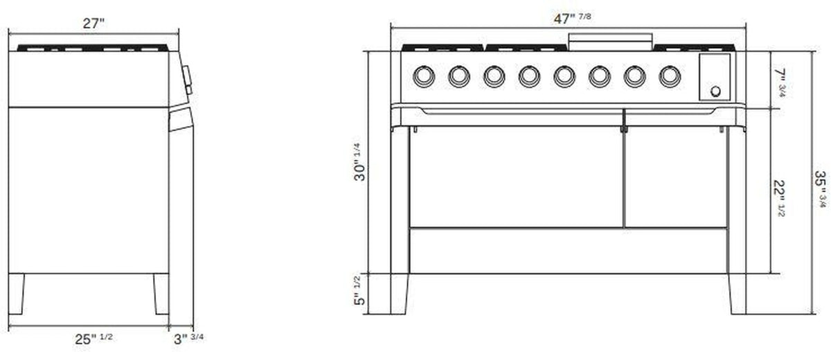 ILVE Panoramagic 48-Inch Freestanding Propane Gas Dual Fuel Range in Stainless Steel (UPM12FDS3SSLP)