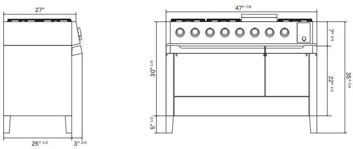 ILVE Panoramagic 48-Inch Freestanding Natural Gas Dual Fuel Range in Stainless Steel (UPM12FDS3SS)