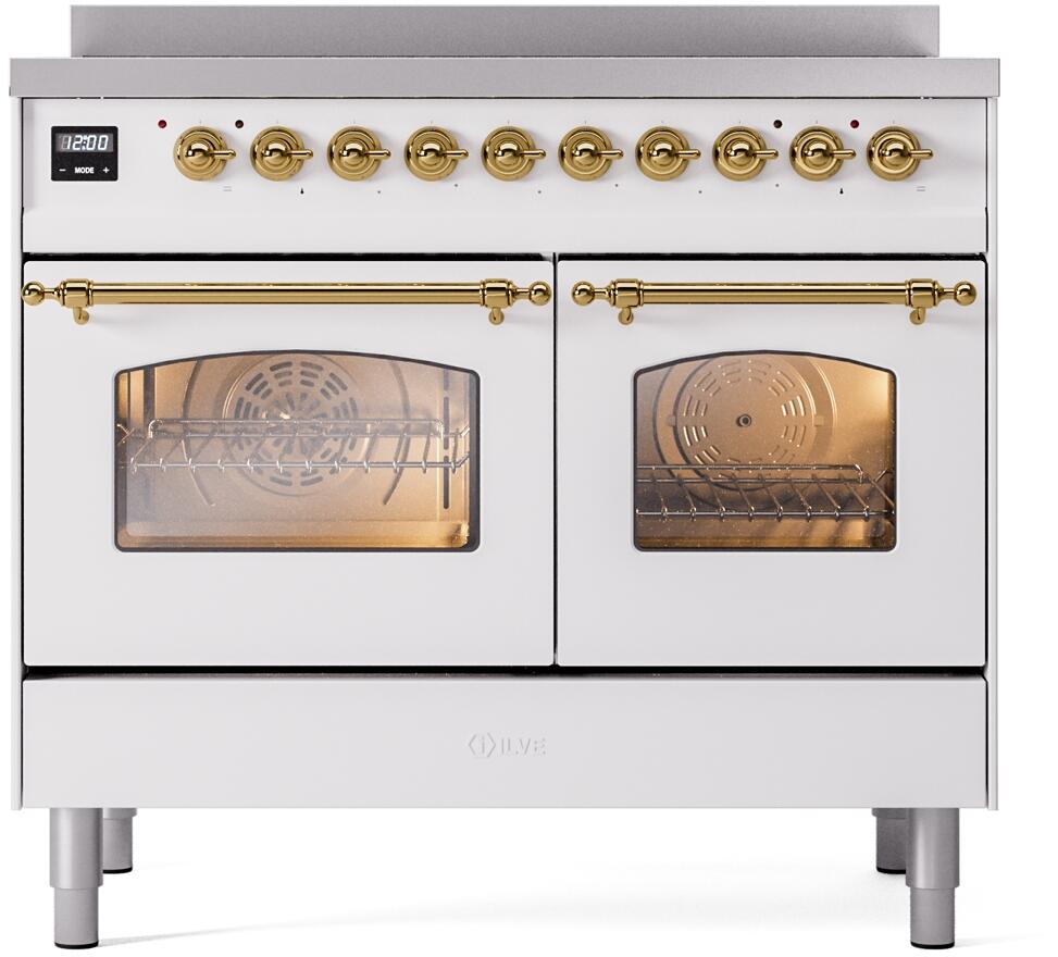 ILVE Nostalgie II 40-Inch Freestanding Electric Induction Range, White with Brass Trim (UPDI406NMPWHG)
