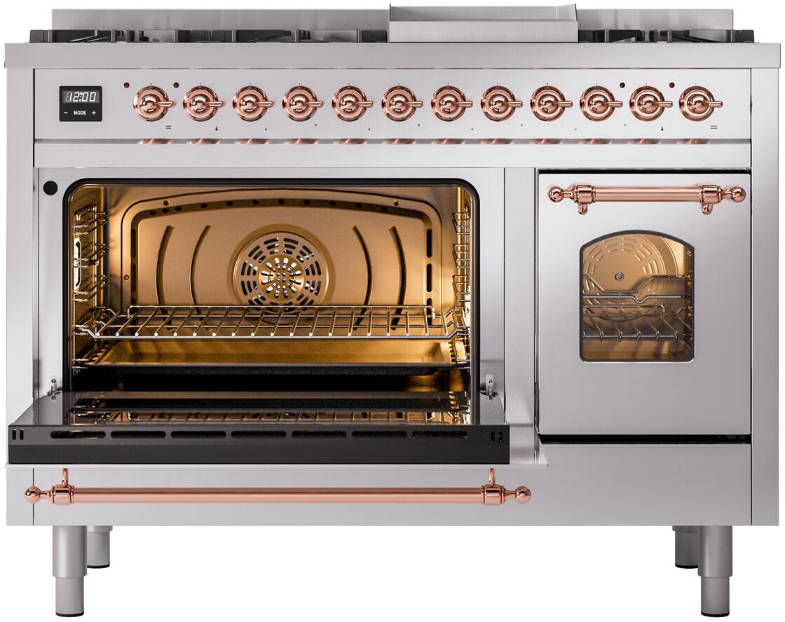 ILVE Nostalgie II 48-Inch Dual Fuel Freestanding Range in Stainless Steel with Copper Trim (UP48FNMPSSPLP)