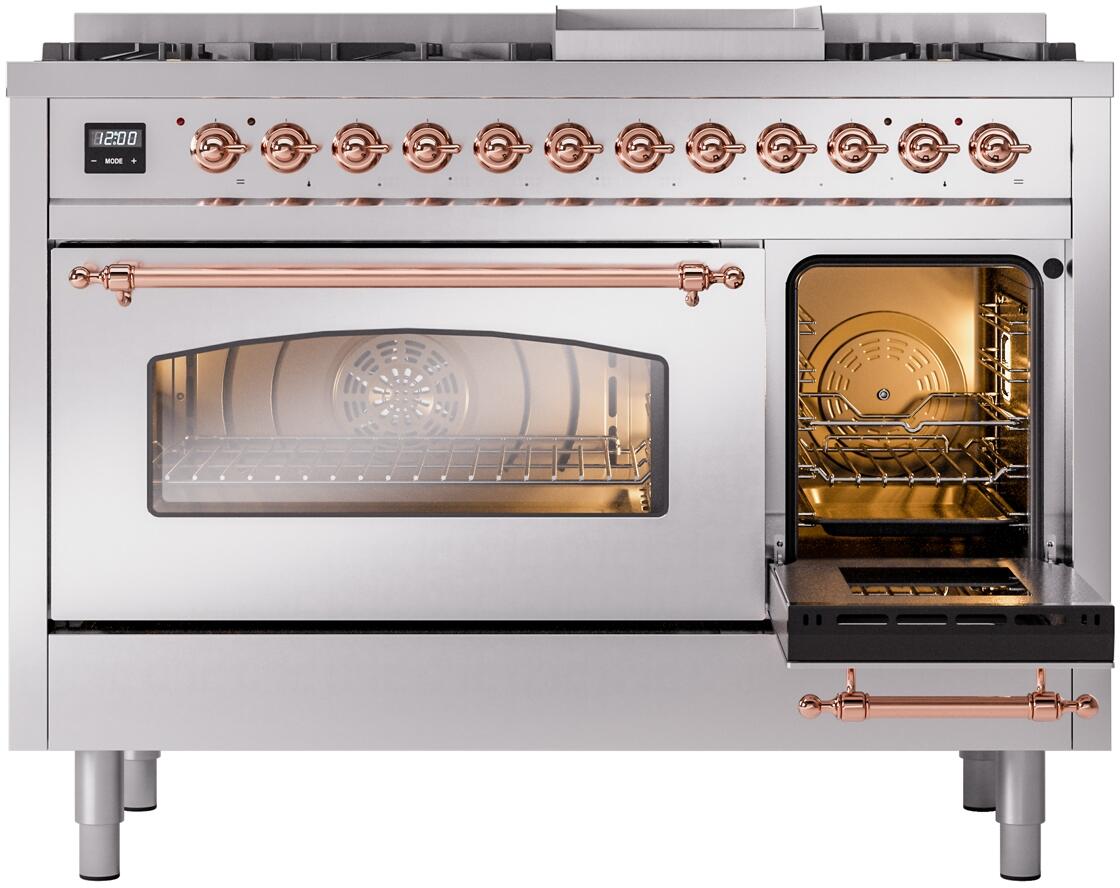 ILVE Nostalgie II 48-Inch Dual Fuel Freestanding Range in Stainless Steel with Copper Trim (UP48FNMPSSPLP)
