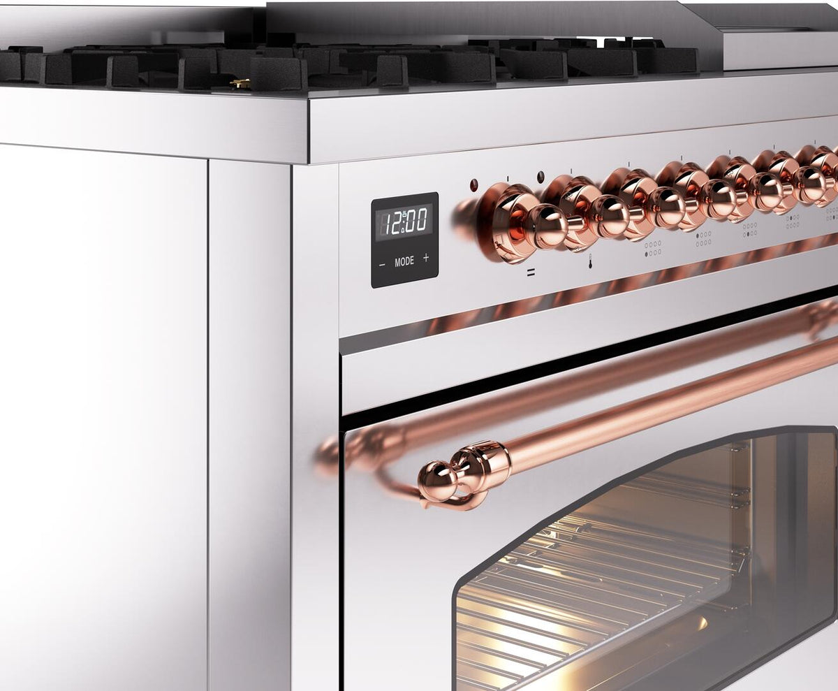 ILVE Nostalgie II 48-Inch Dual Fuel Freestanding Range in Stainless Steel with Copper Trim (UP48FNMPSSPLP)