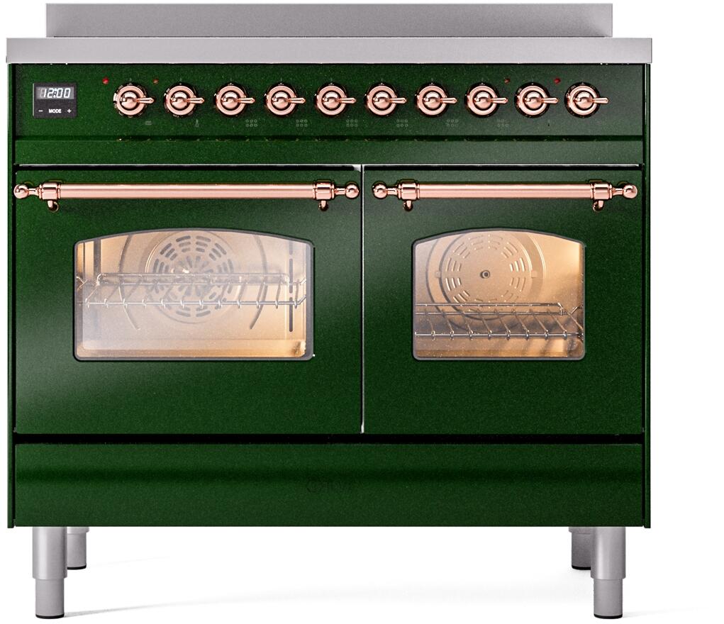 ILVE Nostalgie II 40-Inch Freestanding Electric Induction Range, Emerald Green with Copper Trim (UPDI406NMPEGP)