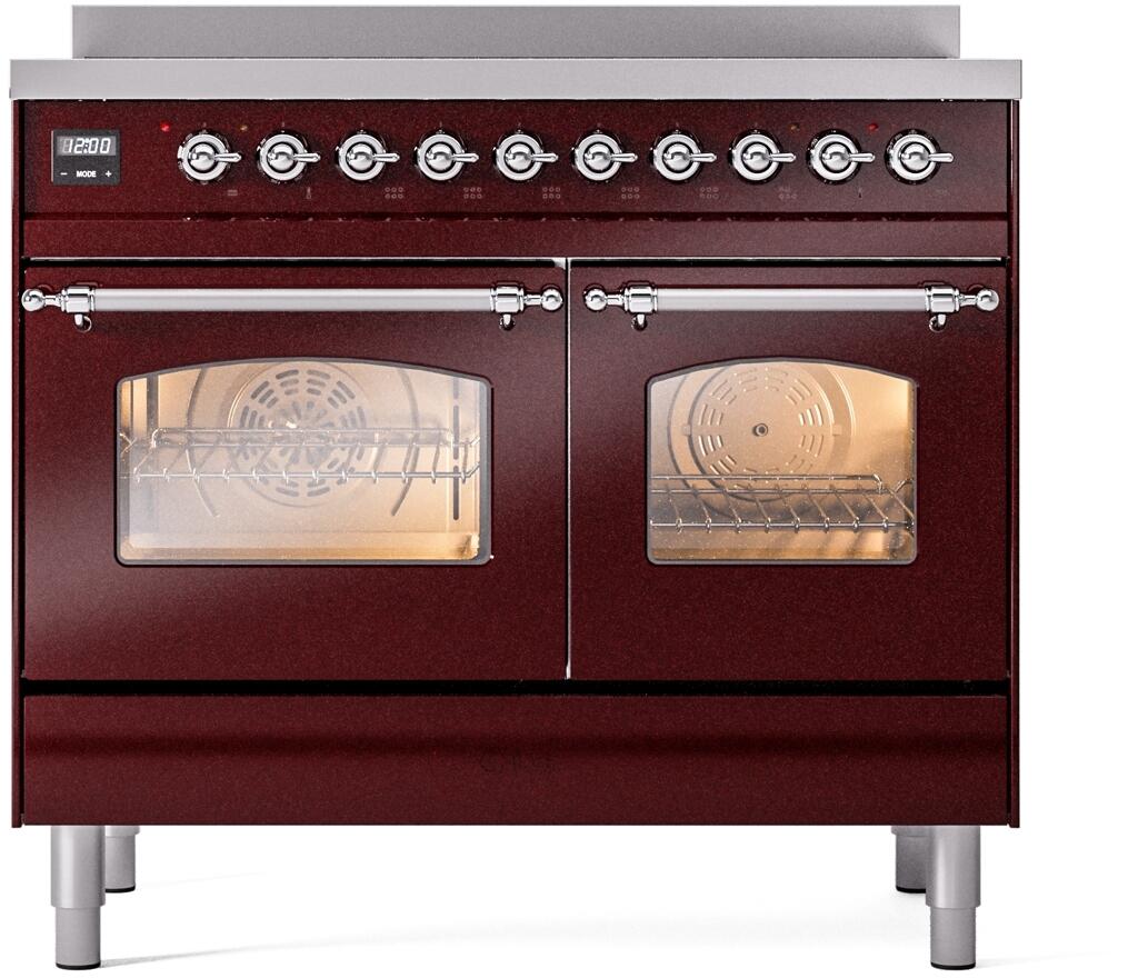 ILVE Nostalgie II 40-Inch Freestanding Electric Induction Range, Burgundy with Chrome Trim (UPDI406NMPBUC)