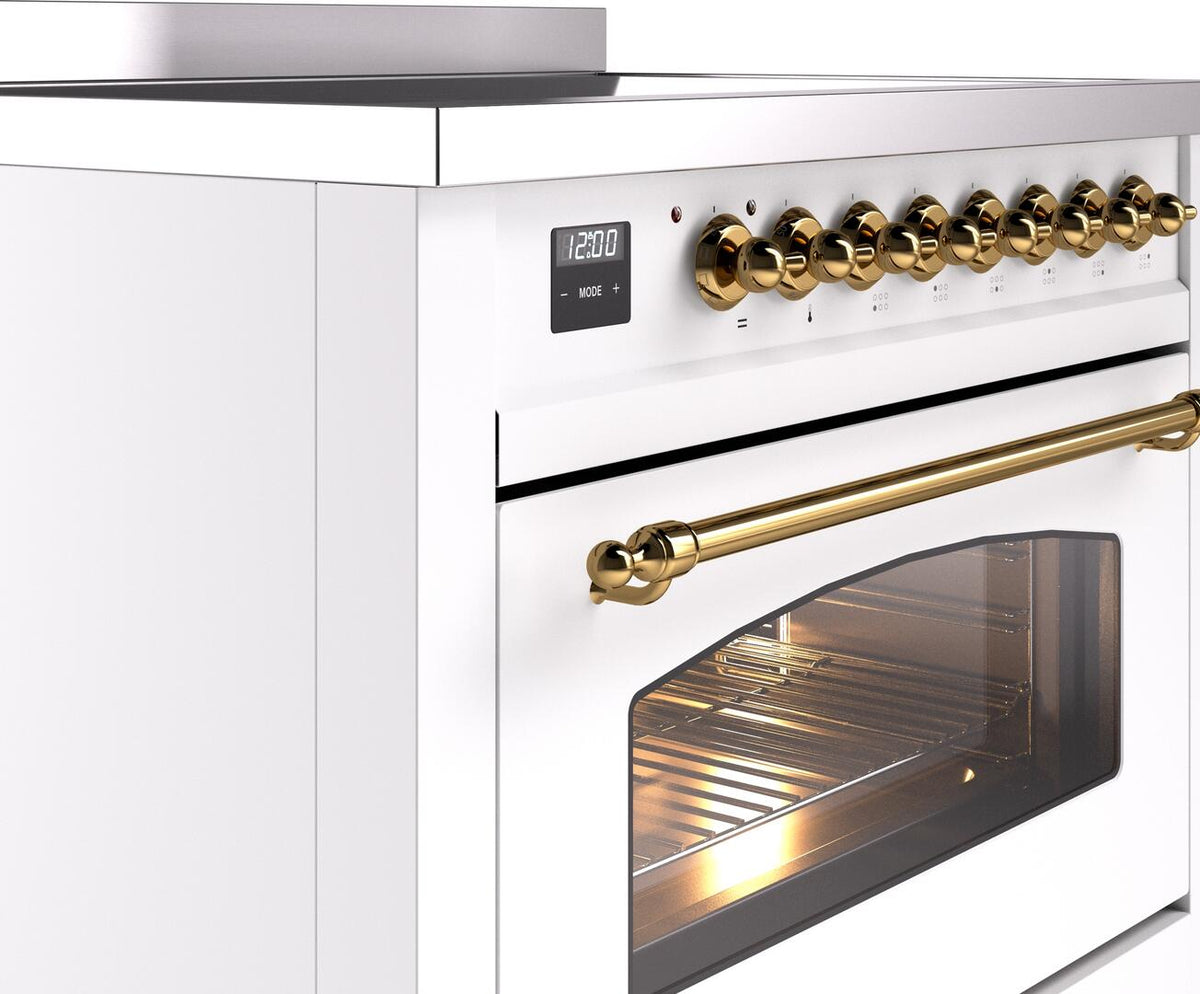 ILVE Nostalgie II 36-Inch Limited Edition Induction Range in White with Brass Trim (UPI366NMPWHG)