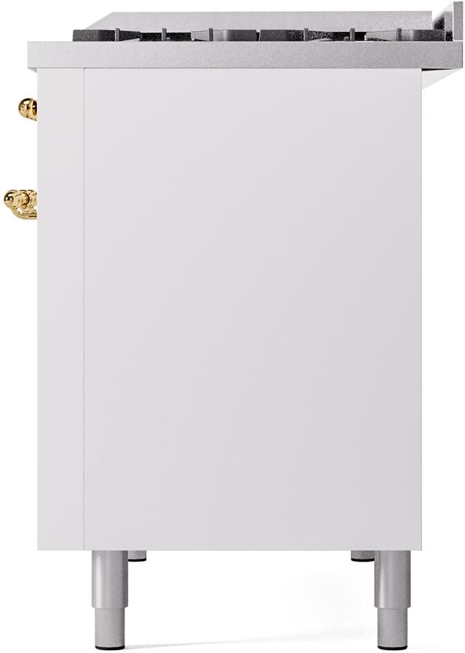 ILVE Nostalgie II 48-Inch Freestanding Natural Gas Dual Fuel Range in White with Brass Trim (UP48FNMPWHG)
