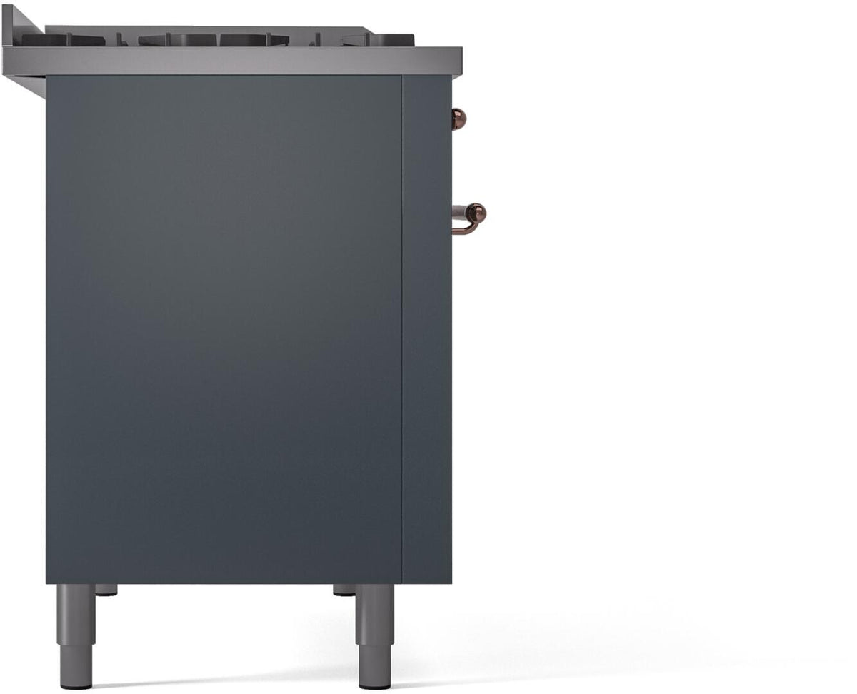 ILVE Nostalgie II 48-Inch Dual Fuel Freestanding Range in Blue Grey with Copper Trim (UP48FNMPBGPLP)