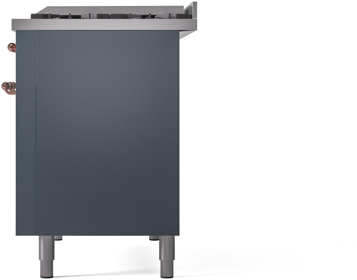 ILVE Nostalgie II 48-Inch Dual Fuel Freestanding Range in Blue Grey with Copper Trim (UP48FNMPBGPLP)