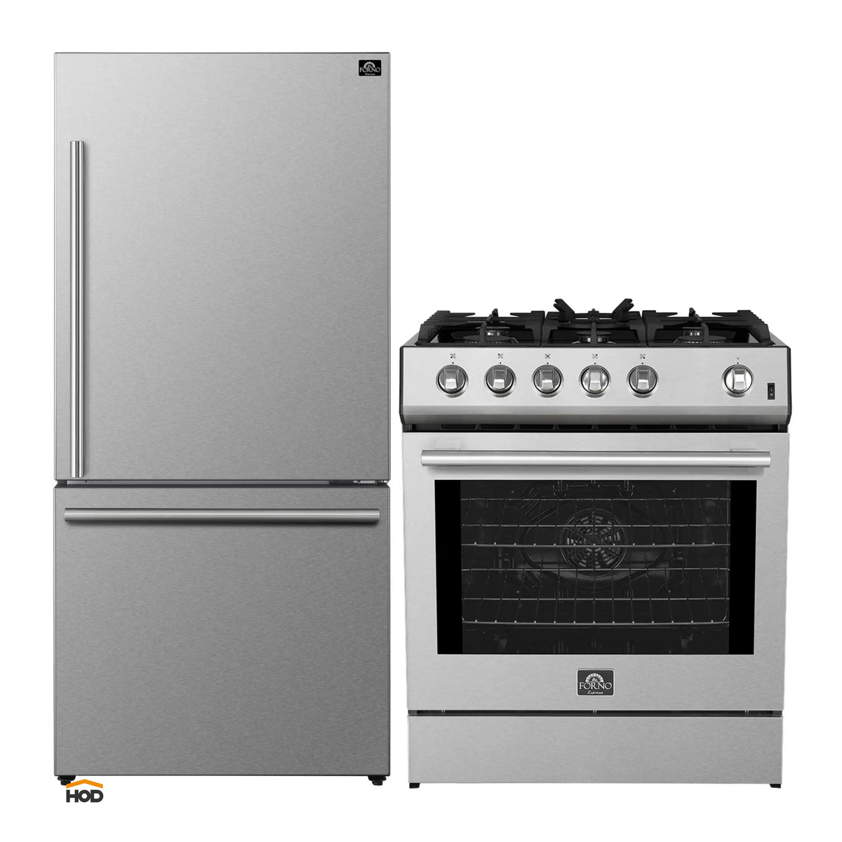 Forno 2-Piece Appliance Package - 30-Inch Gas Range & Refrigerator in Stainless Steel